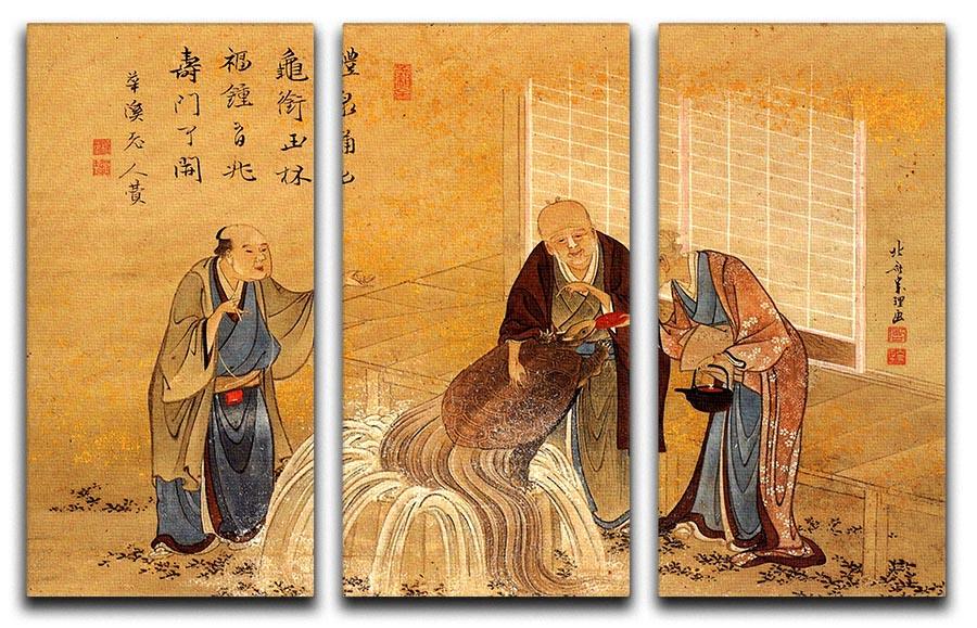 The thouthand years turtle by Hokusai 3 Split Panel Canvas Print - Canvas Art Rocks - 1