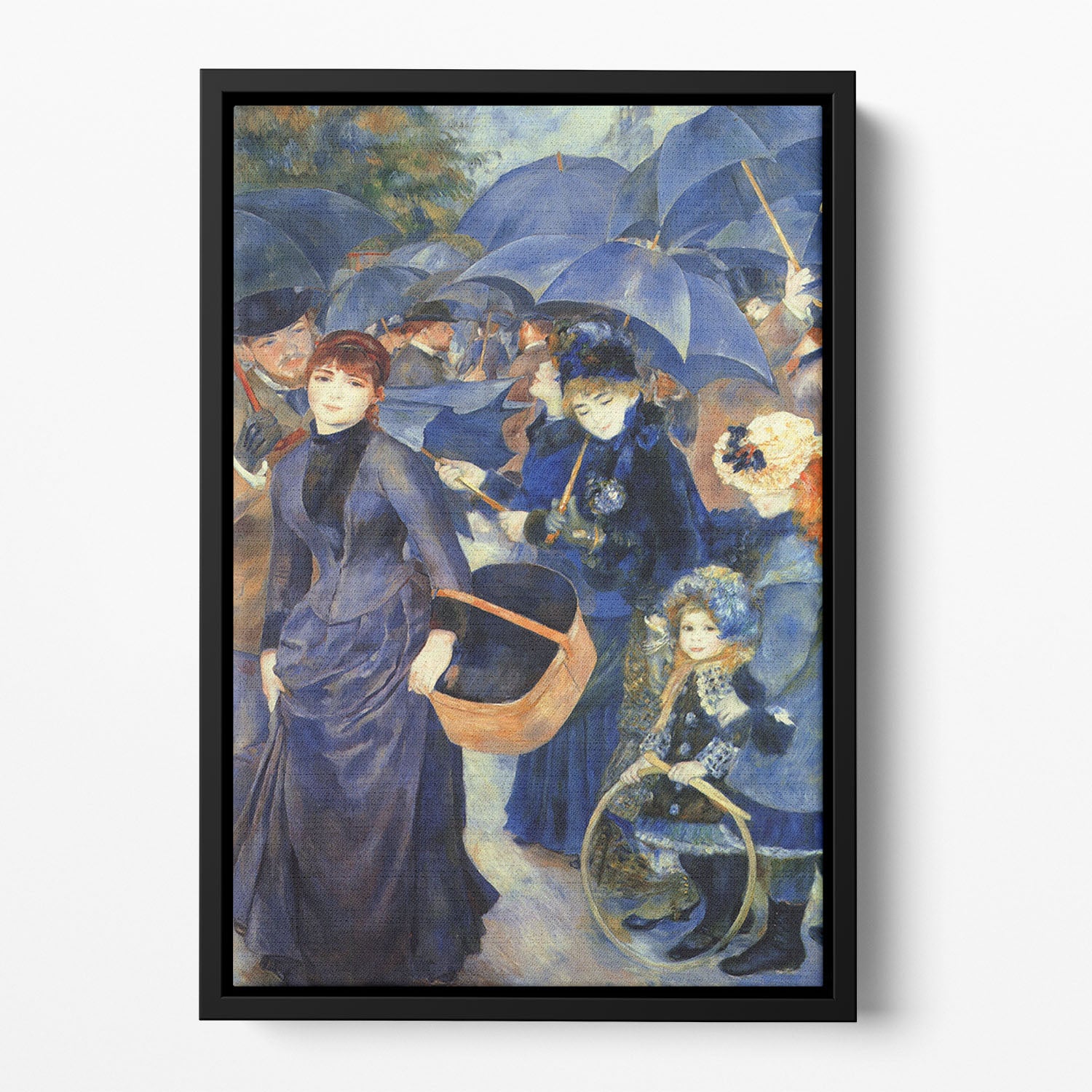 The umbrellas by Renoir Floating Framed Canvas