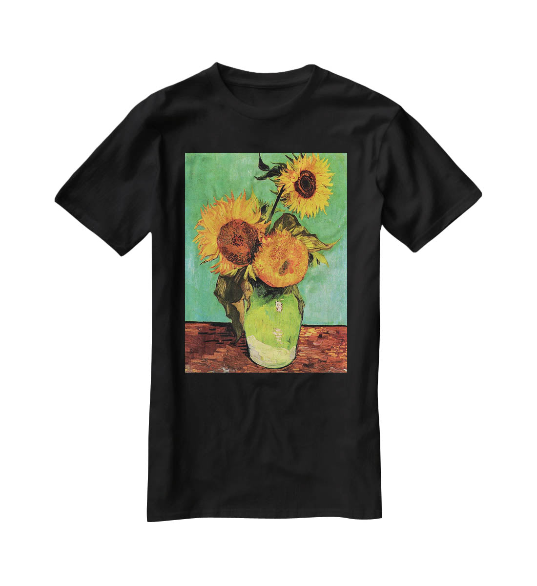 Three Sunflowers in a Vase by Van Gogh T-Shirt - Canvas Art Rocks - 1