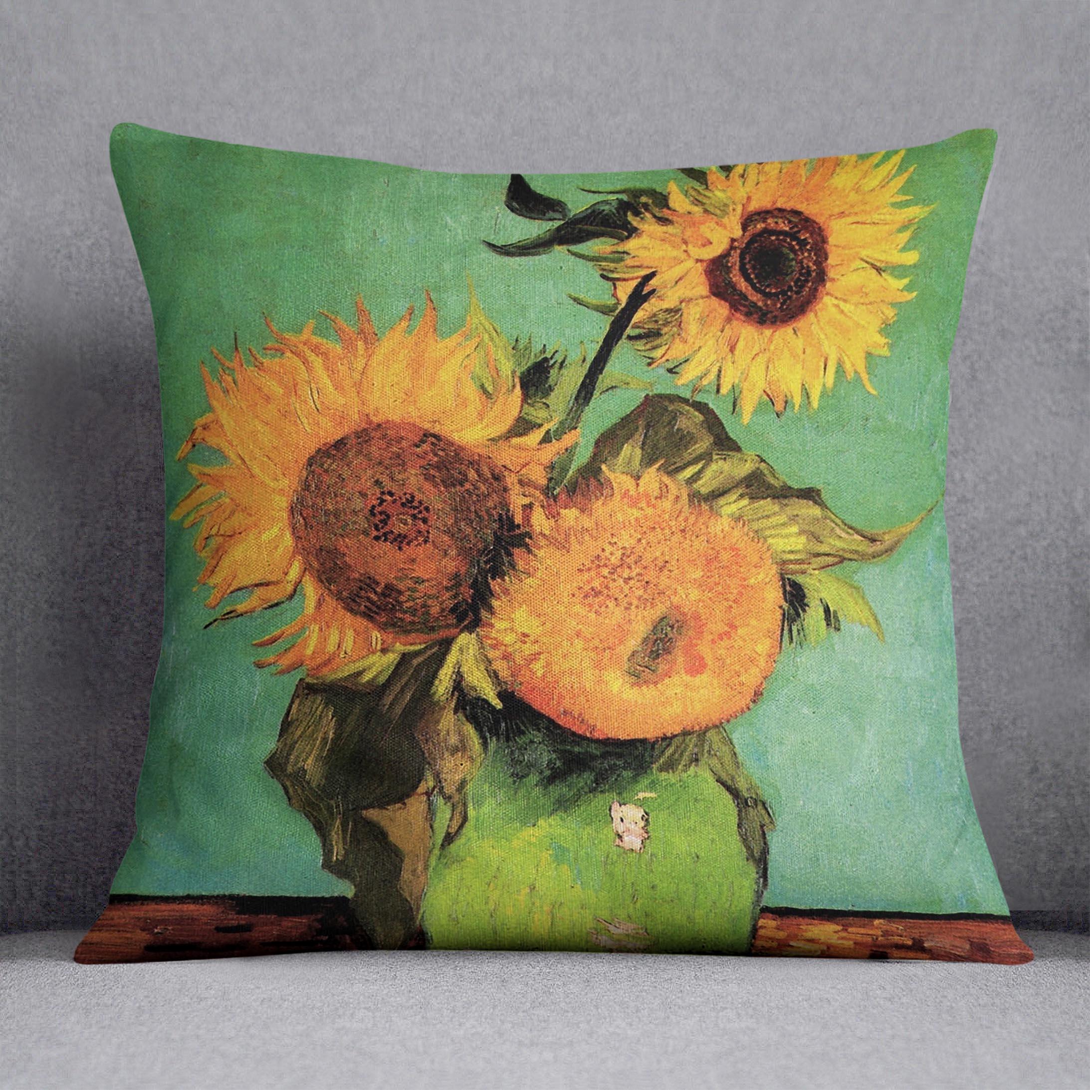 Three Sunflowers in a Vase by Van Gogh Cushion