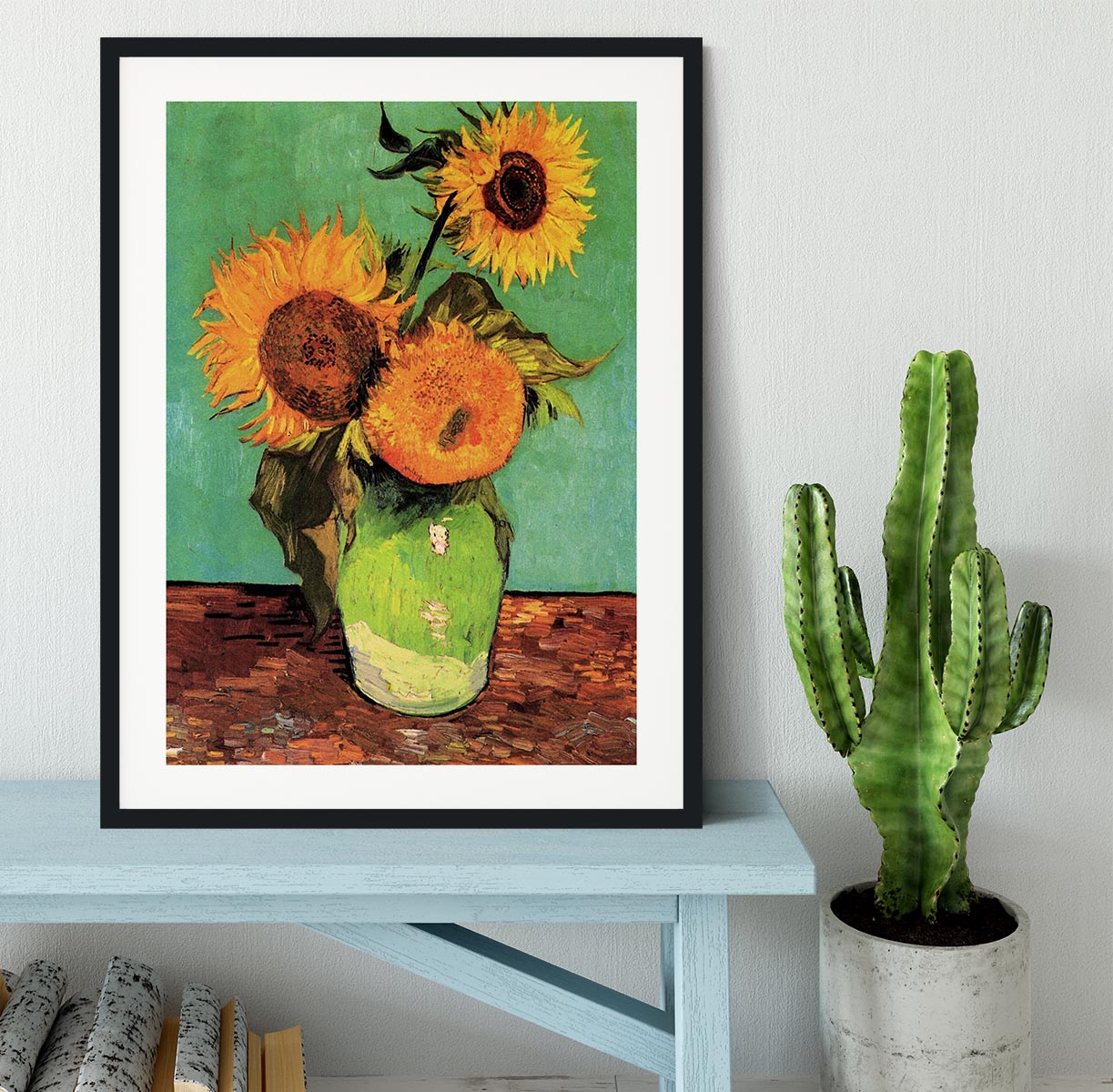 Three Sunflowers in a Vase by Van Gogh Framed Print - Canvas Art Rocks - 1