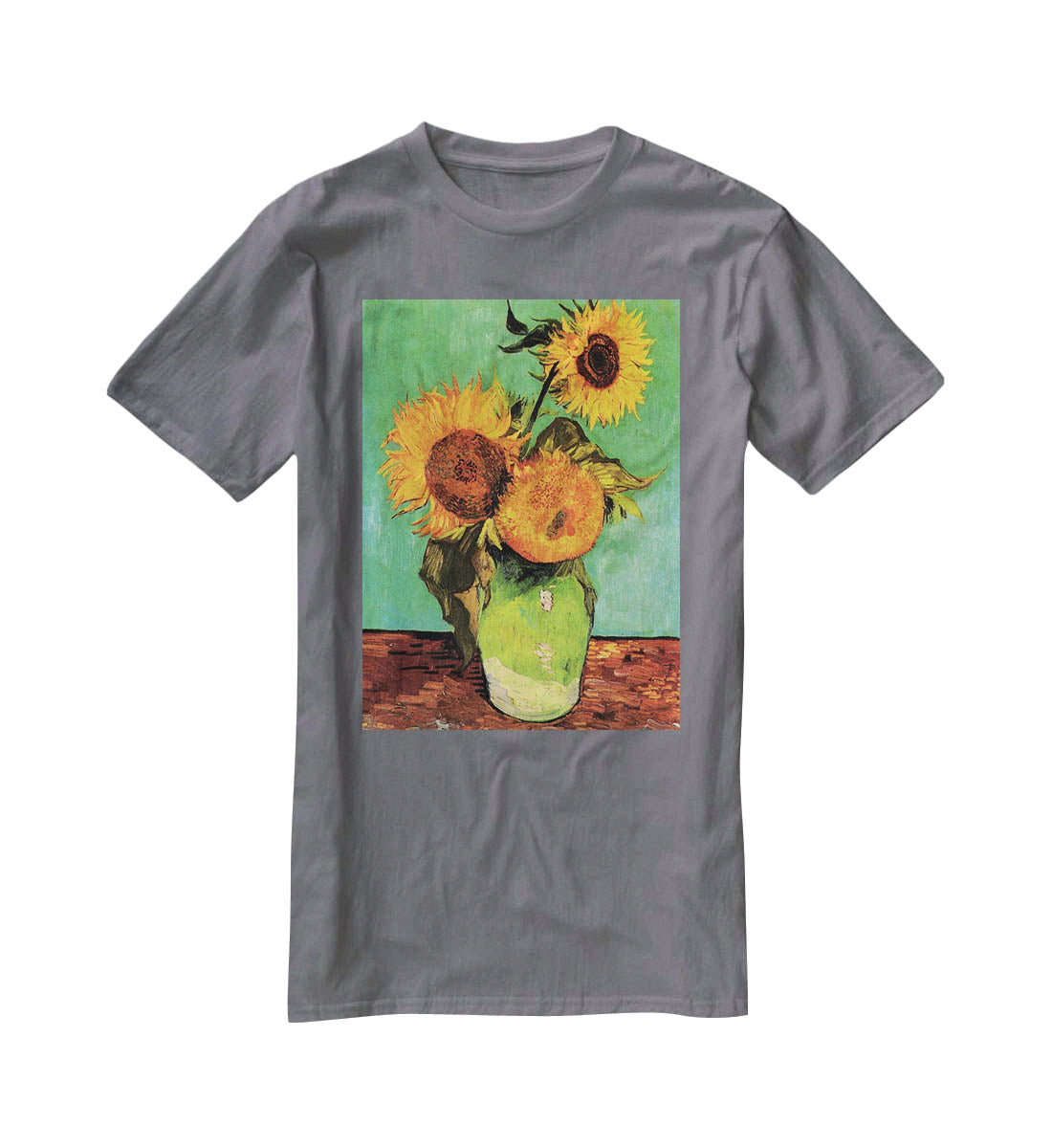 Three Sunflowers in a Vase by Van Gogh T-Shirt - Canvas Art Rocks - 3