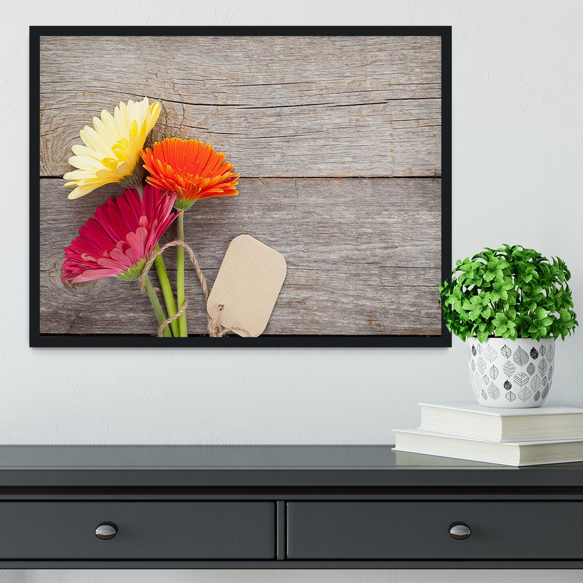 Three colorful gerbera flowers Framed Print - Canvas Art Rocks - 2