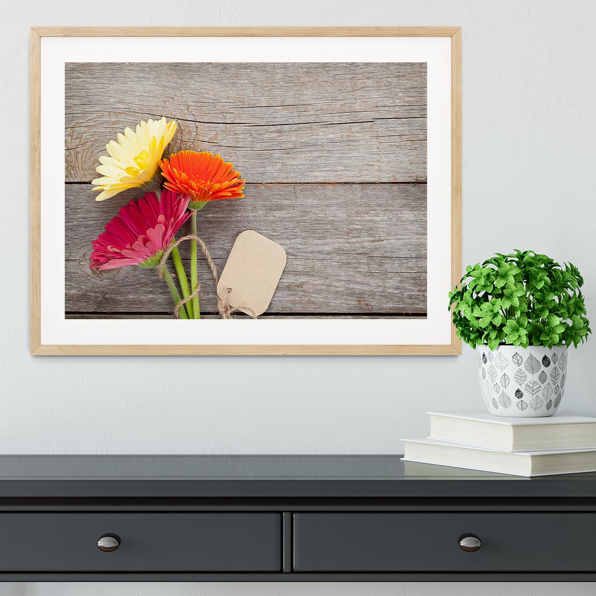 Three colorful gerbera flowers Framed Print - Canvas Art Rocks - 3