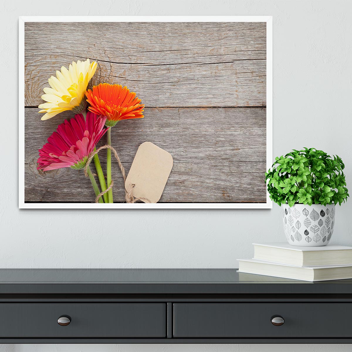 Three colorful gerbera flowers Framed Print - Canvas Art Rocks -6
