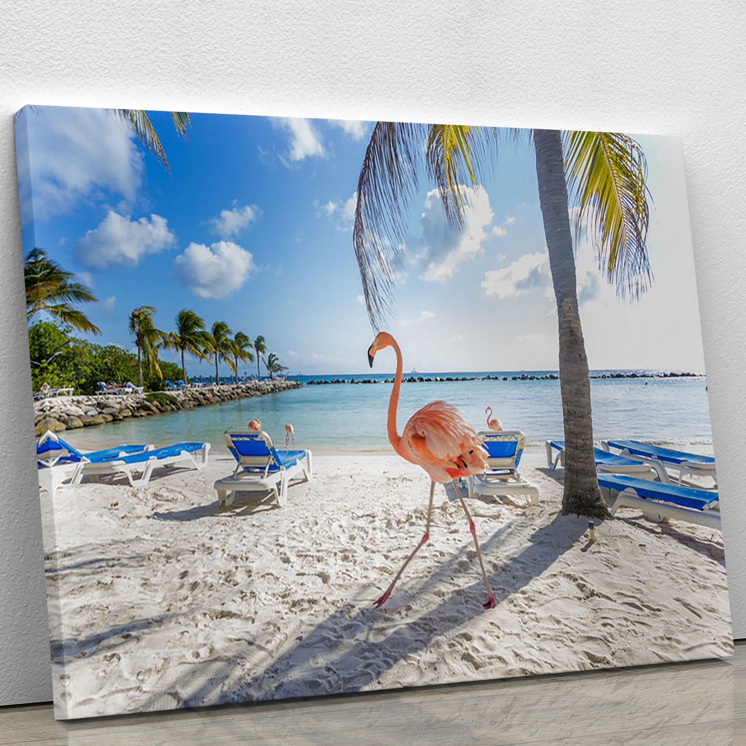 Three flamingos on the beach Canvas Print or Poster - Canvas Art Rocks - 1