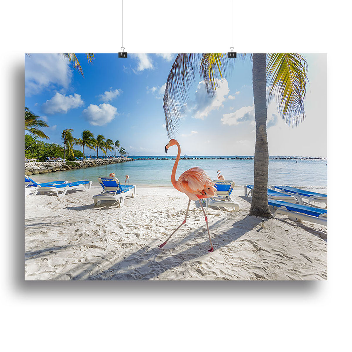 Three flamingos on the beach Canvas Print or Poster - Canvas Art Rocks - 2