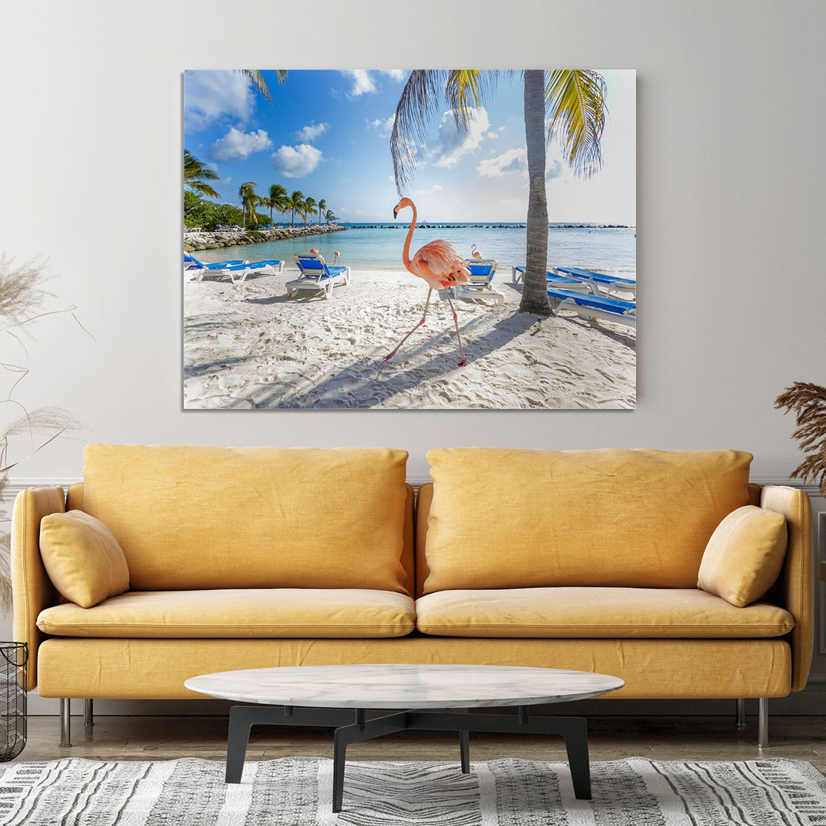 Three flamingos on the beach Canvas Print or Poster - Canvas Art Rocks - 4