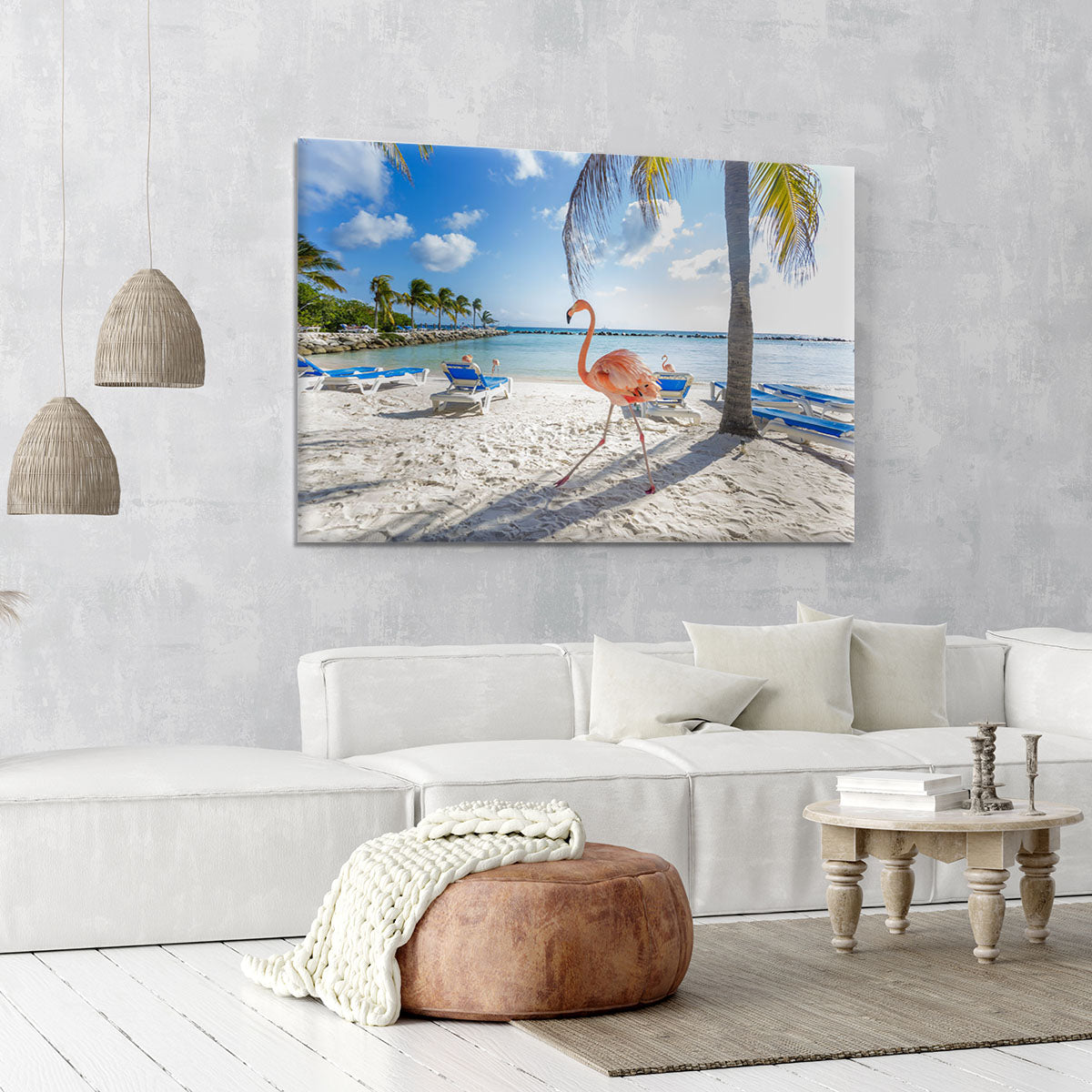 Three flamingos on the beach Canvas Print or Poster - Canvas Art Rocks - 6