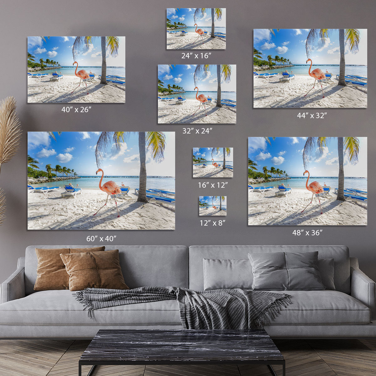 Three flamingos on the beach Canvas Print or Poster - Canvas Art Rocks - 7