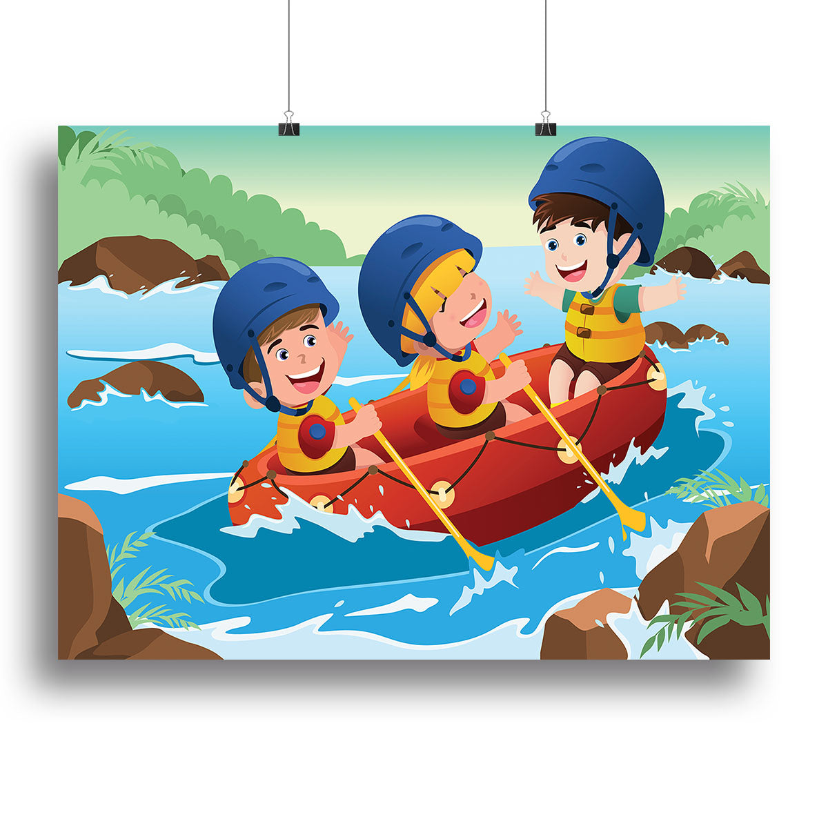 Three happy kids on boat Canvas Print or Poster - Canvas Art Rocks - 2