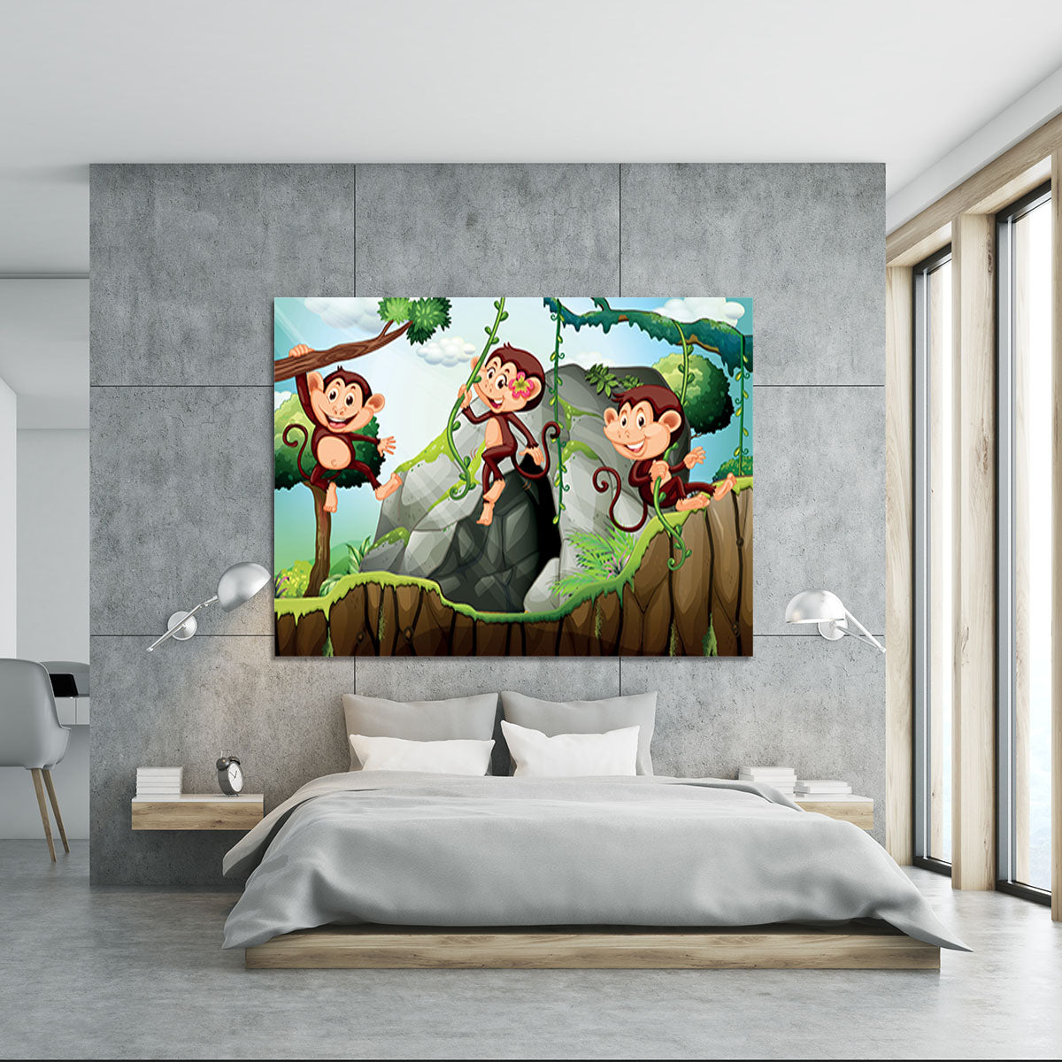 Three monkeys hanging on the branch Canvas Print or Poster - Canvas Art Rocks - 5