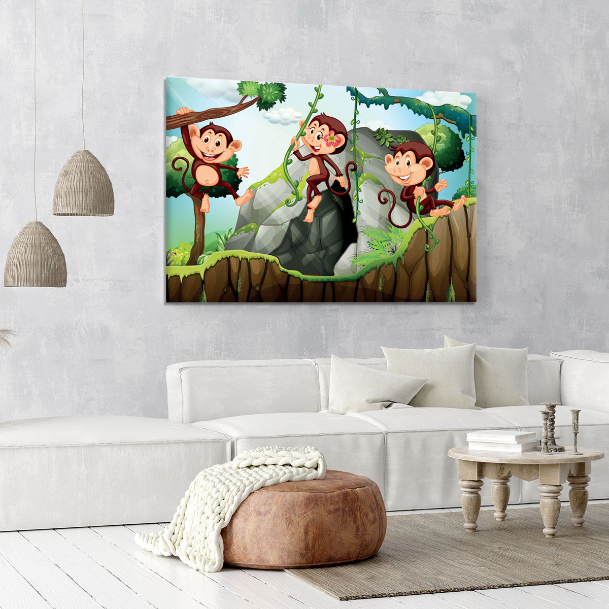 Three monkeys hanging on the branch Canvas Print or Poster - Canvas Art Rocks - 6