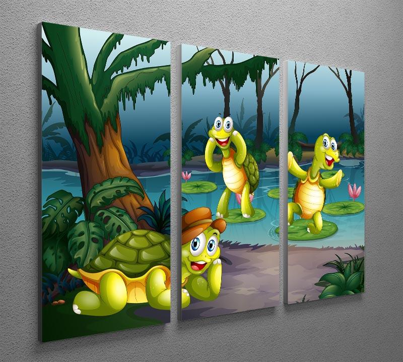 Three turtles living in the pond 3 Split Panel Canvas Print - Canvas Art Rocks - 2