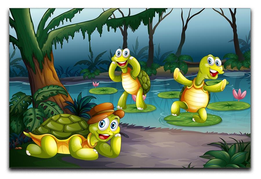 Three turtles living in the pond Canvas Print or Poster - Canvas Art Rocks - 1