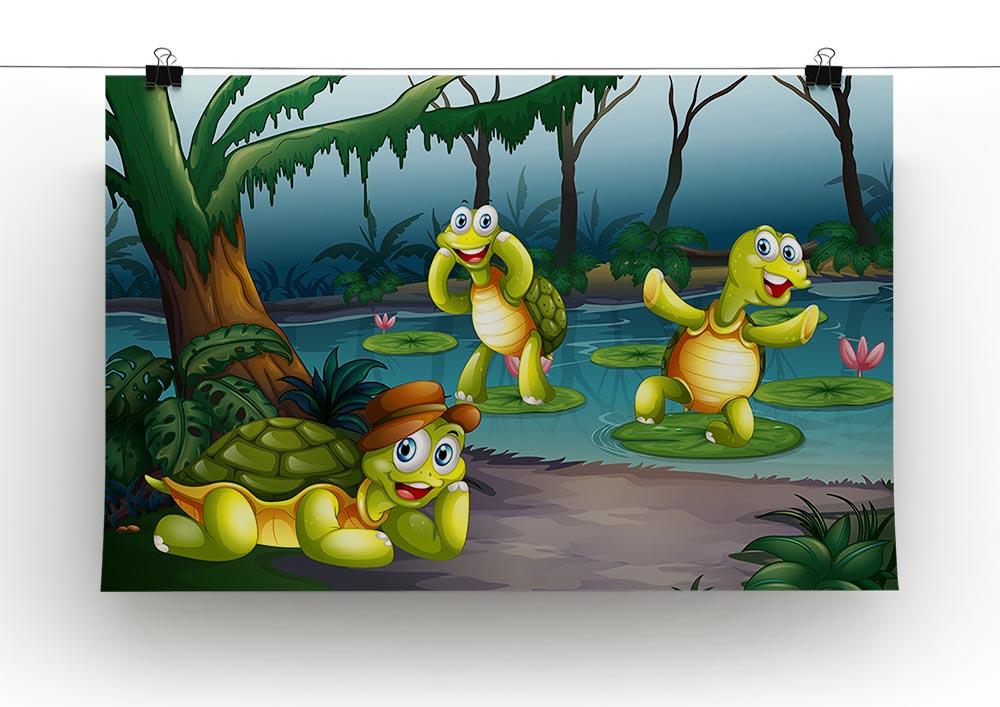 Three turtles living in the pond Canvas Print or Poster - Canvas Art Rocks - 2