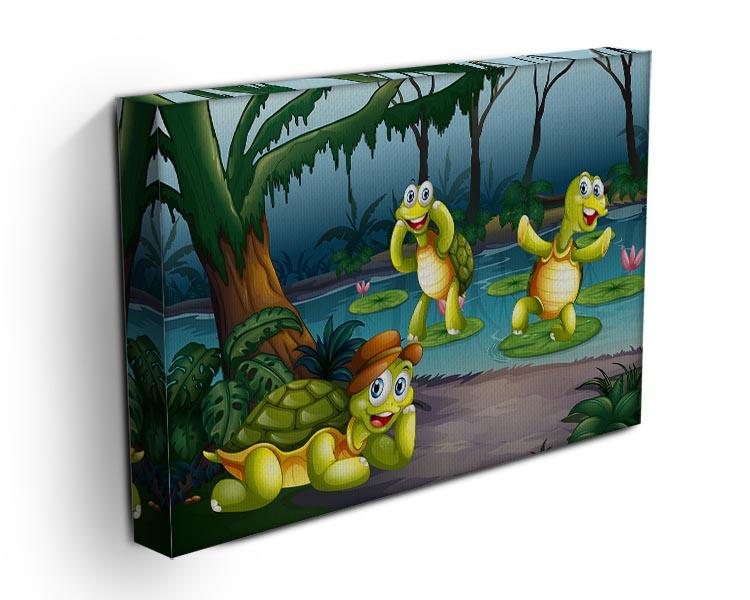 Three turtles living in the pond Canvas Print or Poster - Canvas Art Rocks - 3