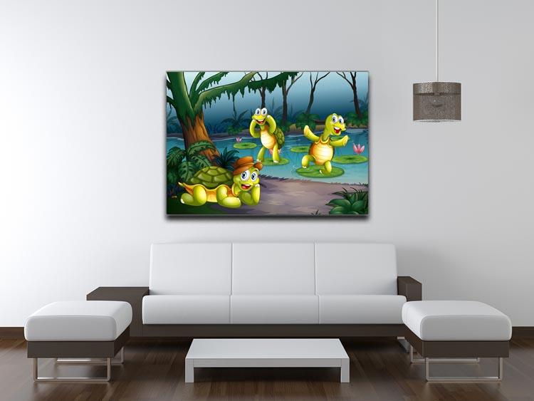 Three turtles living in the pond Canvas Print or Poster - Canvas Art Rocks - 4