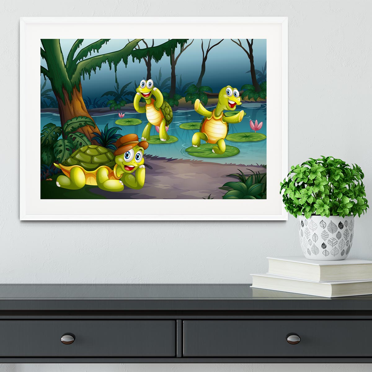 Three turtles living in the pond Framed Print - Canvas Art Rocks - 5