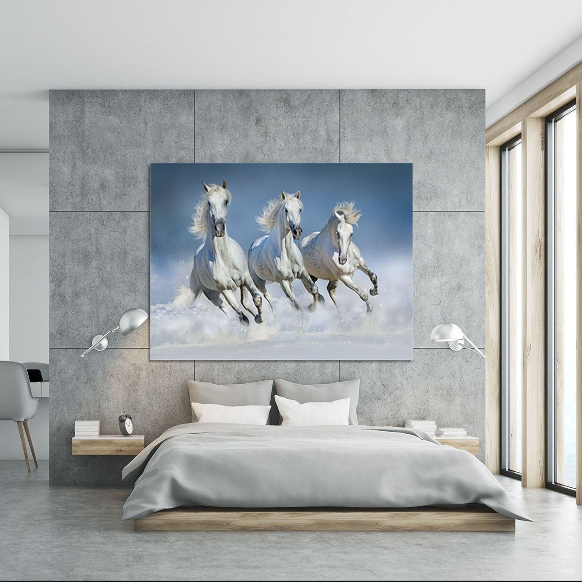 Three white horse run gallop in snow Canvas Print or Poster - Canvas Art Rocks - 5