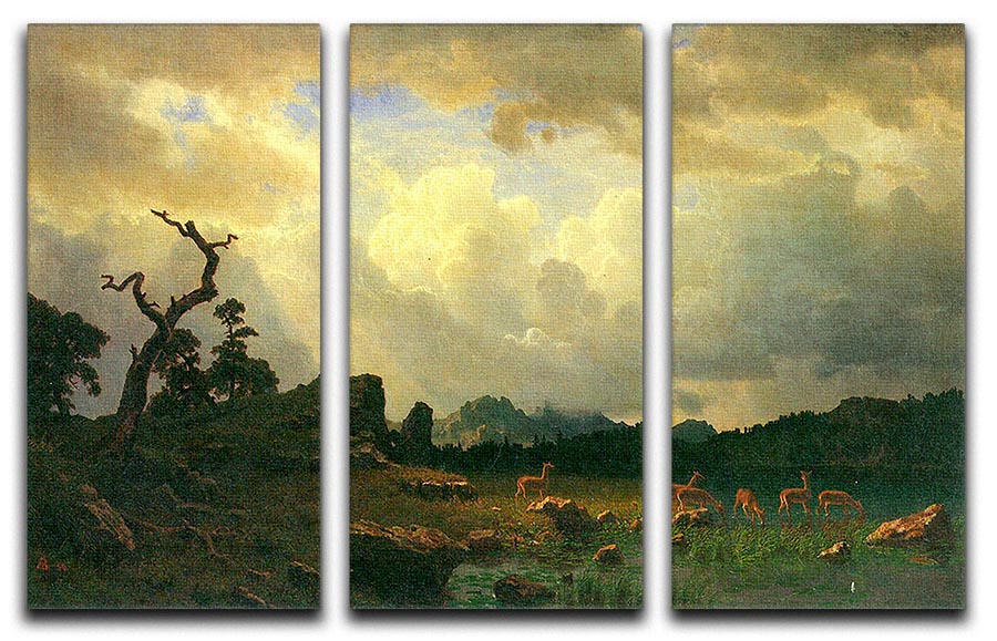 Thunderstorms in the Rocky Mountains by Bierstadt 3 Split Panel Canvas Print - Canvas Art Rocks - 1