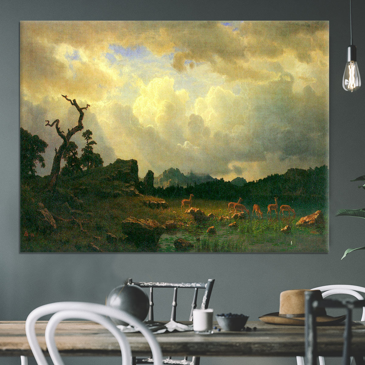 Thunderstorms in the Rocky Mountains by Bierstadt Canvas Print or Poster - Canvas Art Rocks - 3