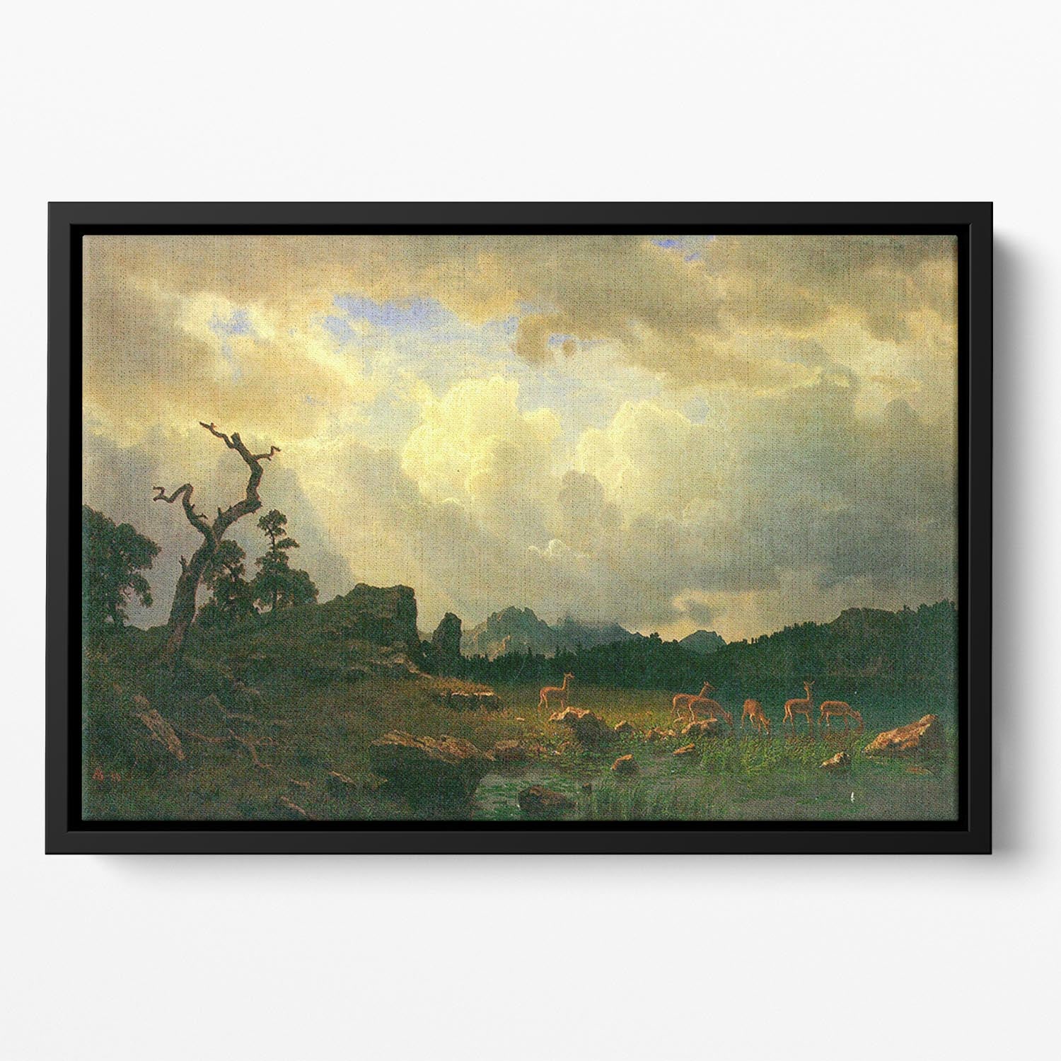 Thunderstorms in the Rocky Mountains by Bierstadt Floating Framed Canvas - Canvas Art Rocks - 2
