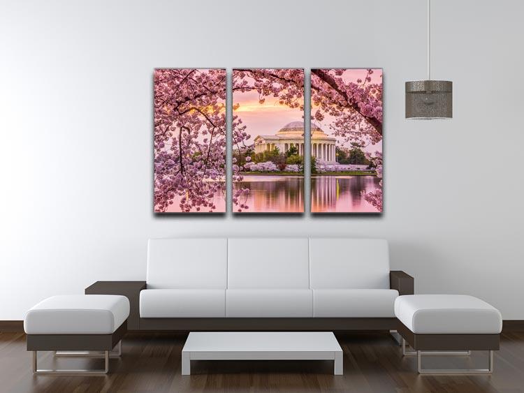 Tidal Basin and Jefferson Memorial cherry blossom season 3 Split Panel Canvas Print - Canvas Art Rocks - 3