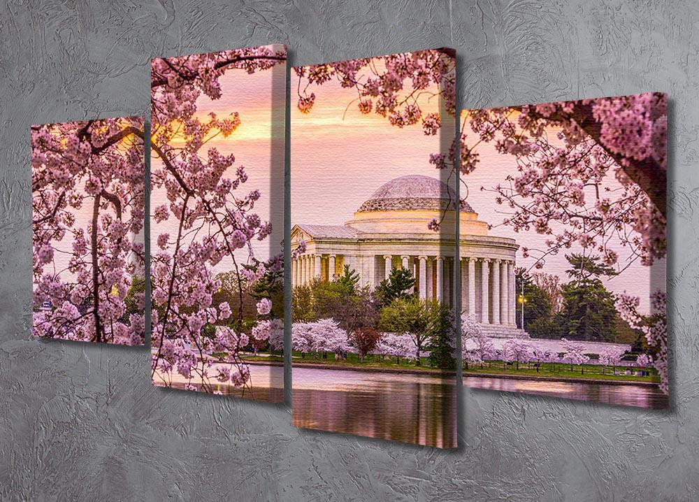Tidal Basin and Jefferson Memorial cherry blossom season 4 Split Panel Canvas  - Canvas Art Rocks - 2