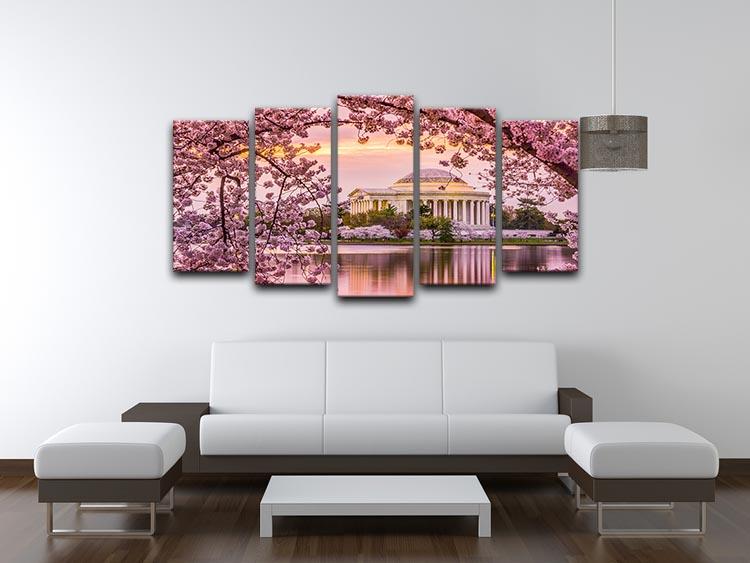 Tidal Basin and Jefferson Memorial cherry blossom season 5 Split Panel Canvas  - Canvas Art Rocks - 3