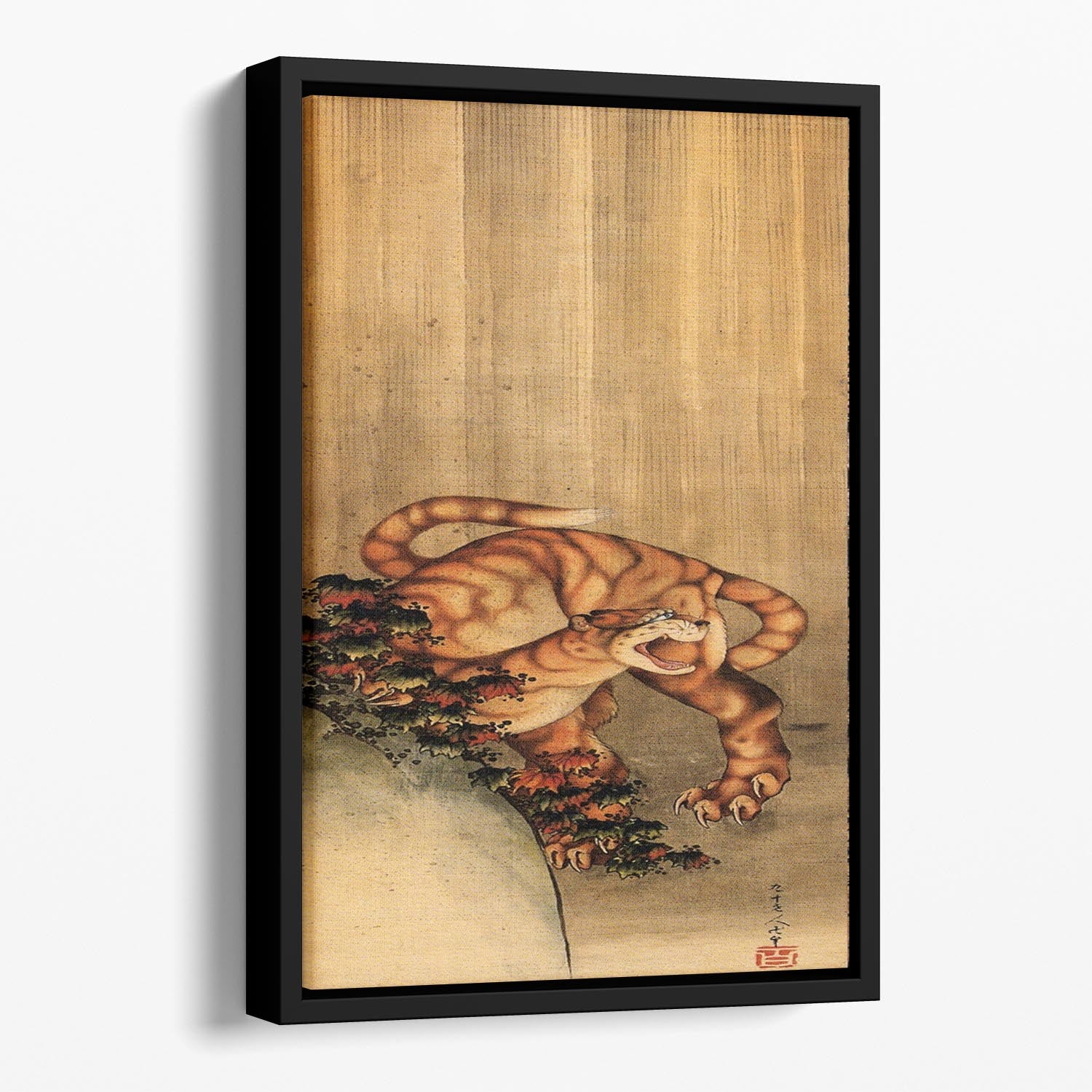 Tiger in the rain by Hokusai Floating Framed Canvas