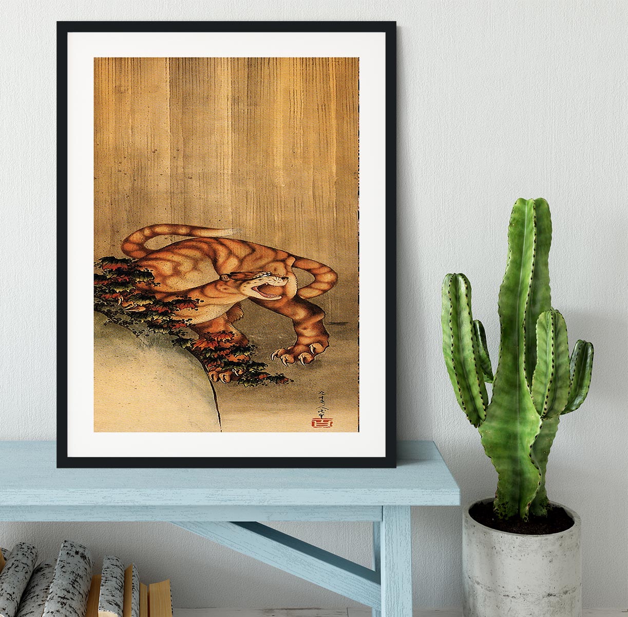 Tiger in the rain by Hokusai Framed Print - Canvas Art Rocks - 1