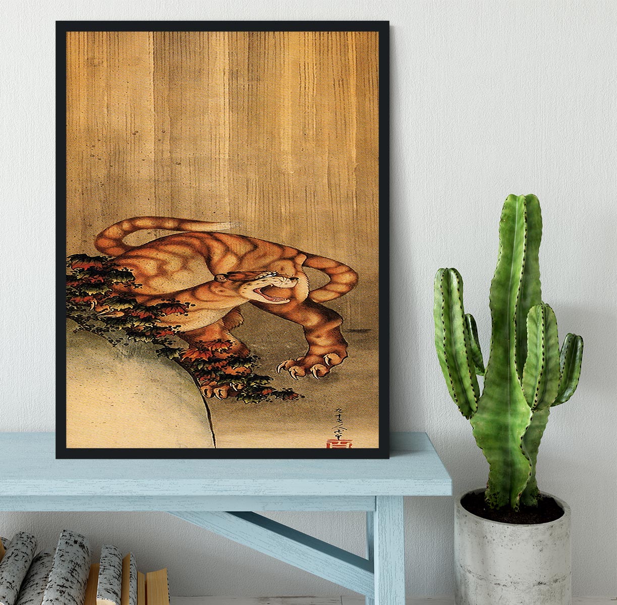 Tiger in the rain by Hokusai Framed Print - Canvas Art Rocks - 2