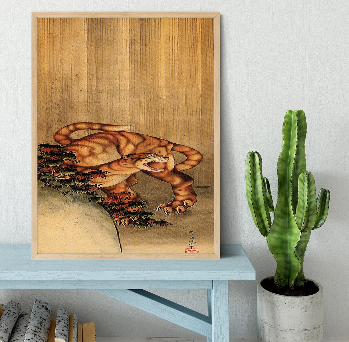 Tiger in the rain by Hokusai Framed Print - Canvas Art Rocks - 4