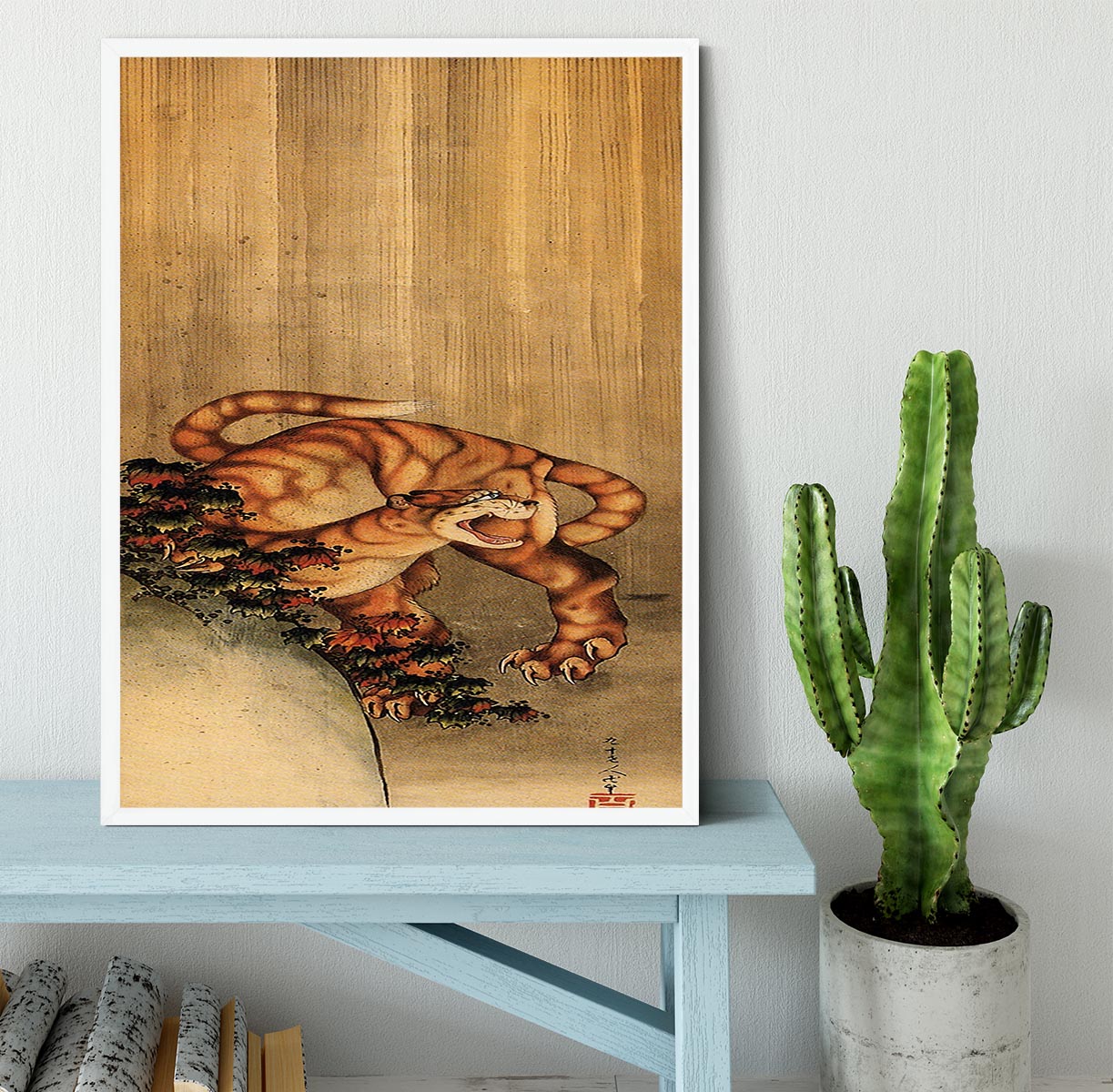 Tiger in the rain by Hokusai Framed Print - Canvas Art Rocks -6