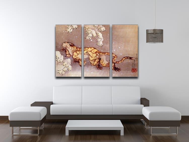 Tiger in the snow by Hokusai 3 Split Panel Canvas Print - Canvas Art Rocks - 3