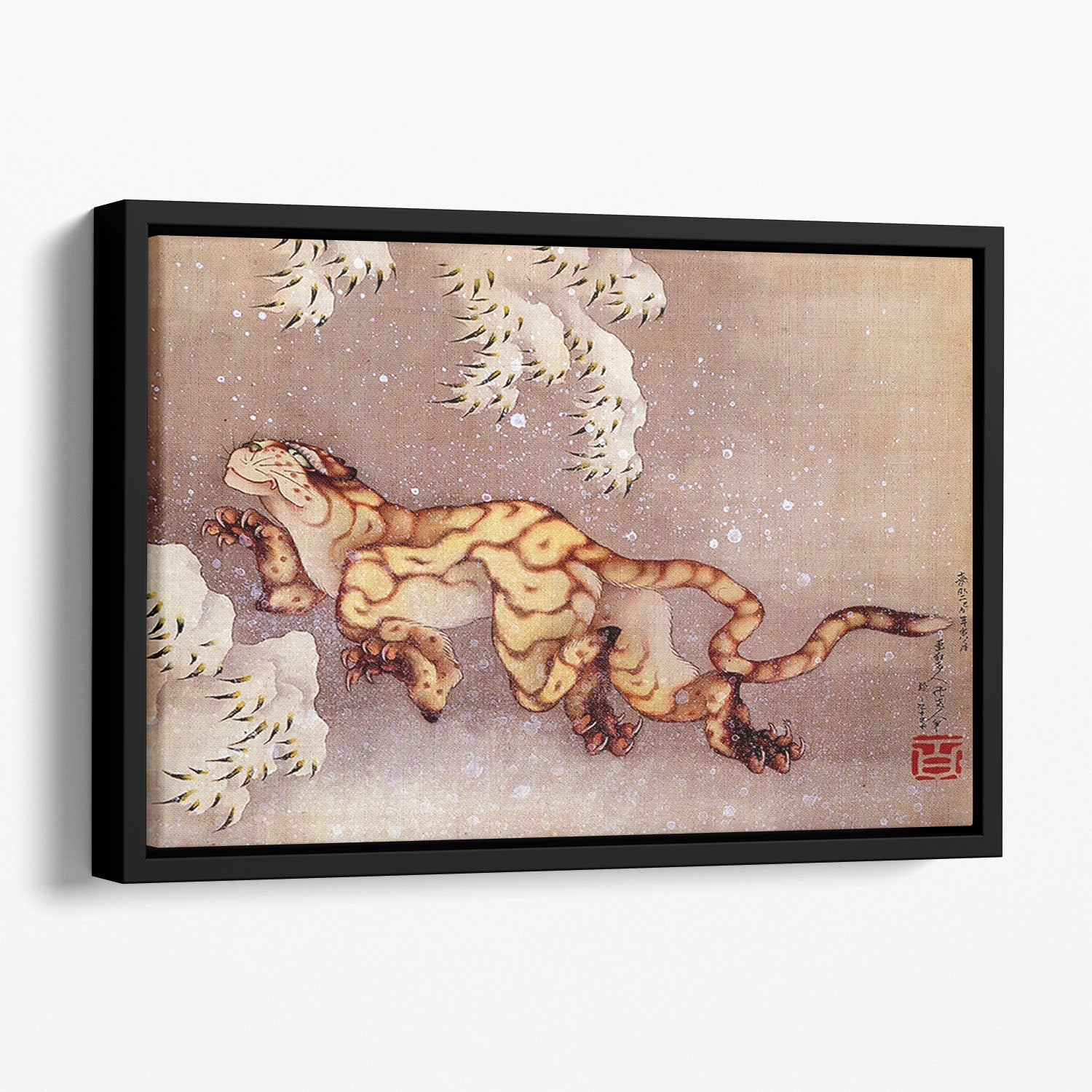 Tiger in the snow by Hokusai Floating Framed Canvas