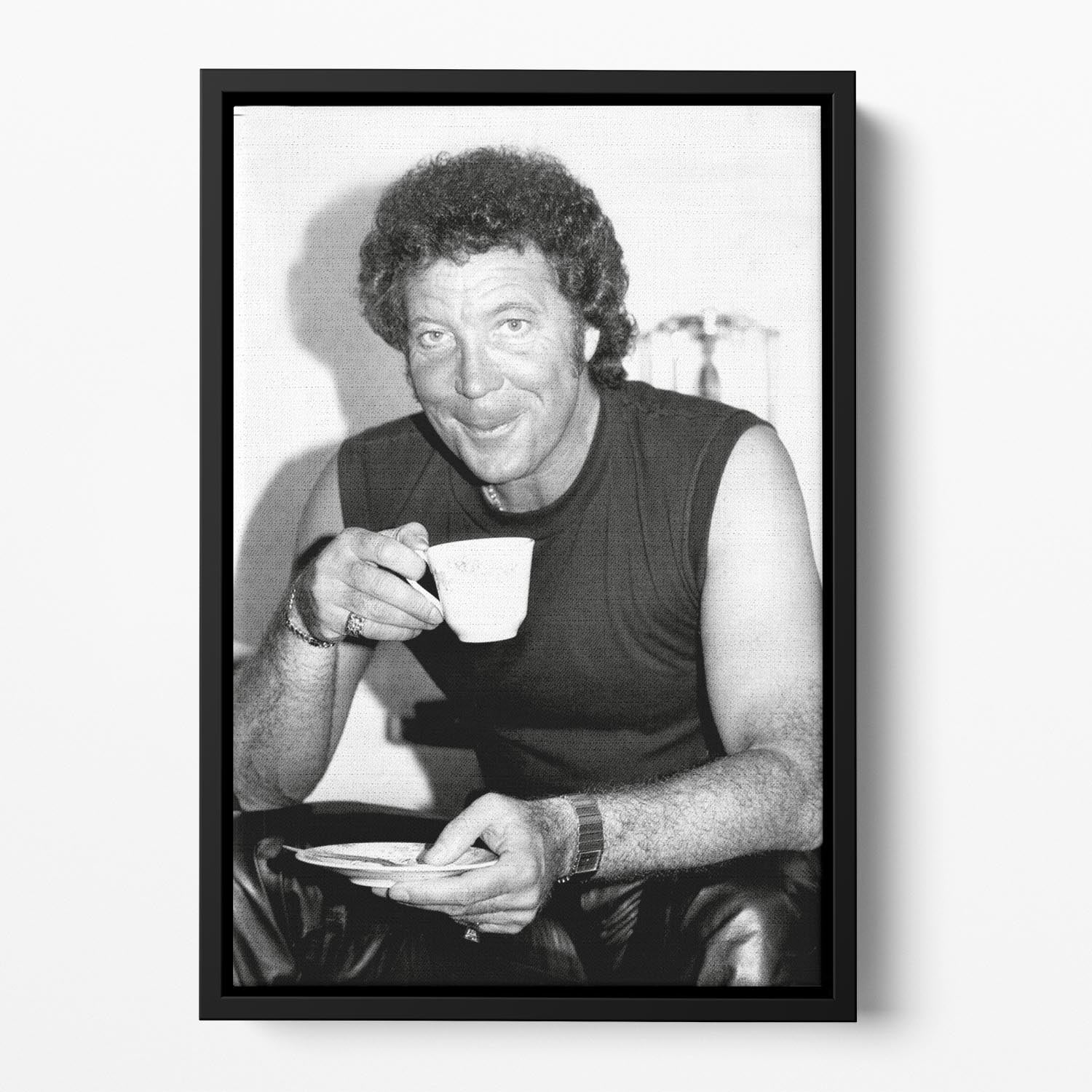 Tom Jones with a cuppa Floating Framed Canvas - Canvas Art Rocks - 2