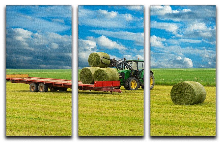 Tractor and trailer with hay bales 3 Split Panel Canvas Print - Canvas Art Rocks - 1
