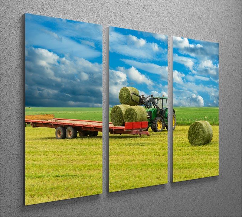 Tractor and trailer with hay bales 3 Split Panel Canvas Print - Canvas Art Rocks - 2