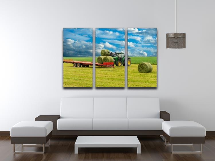 Tractor and trailer with hay bales 3 Split Panel Canvas Print - Canvas Art Rocks - 3