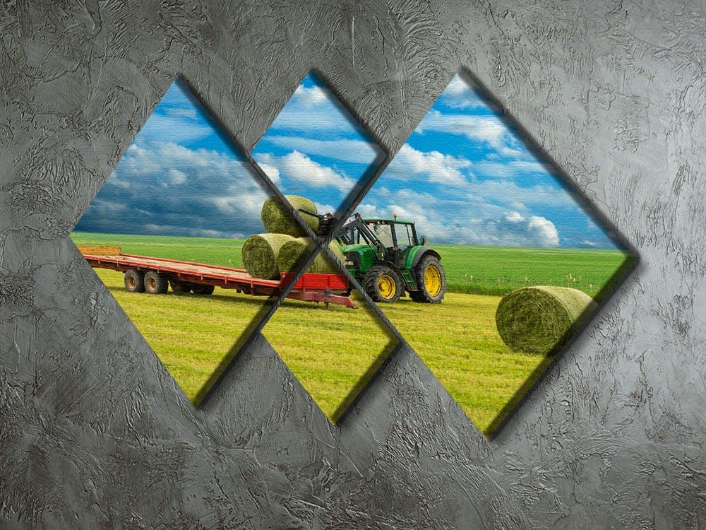 Tractor and trailer with hay bales 4 Square Multi Panel Canvas  - Canvas Art Rocks - 2