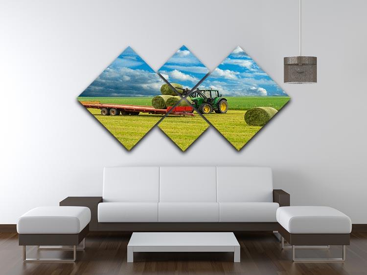 Tractor and trailer with hay bales 4 Square Multi Panel Canvas  - Canvas Art Rocks - 3