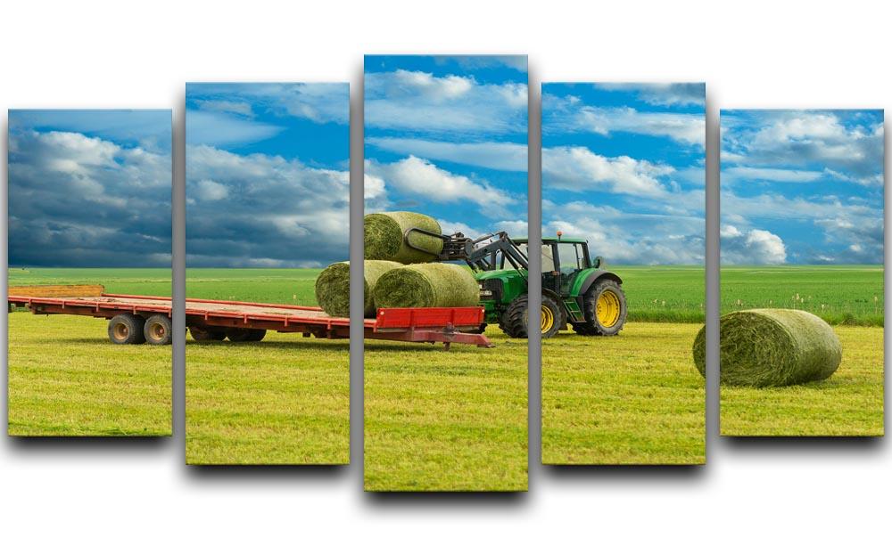 Tractor and trailer with hay bales 5 Split Panel Canvas  - Canvas Art Rocks - 1