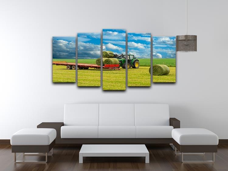 Tractor and trailer with hay bales 5 Split Panel Canvas  - Canvas Art Rocks - 3
