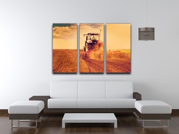 Tractor in sunset 3 Split Panel Canvas Print - Canvas Art Rocks - 3