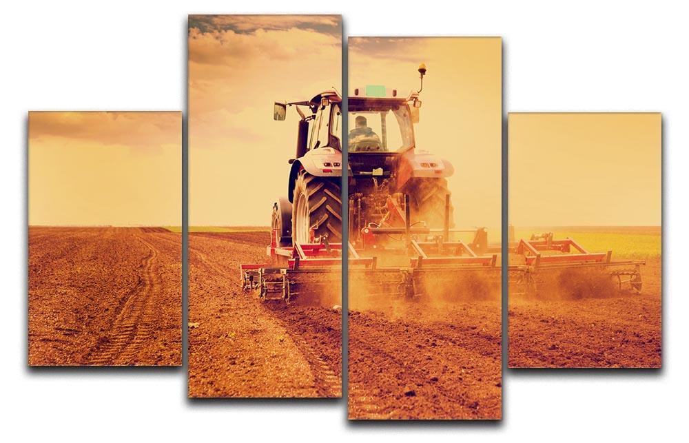 Tractor in sunset 4 Split Panel Canvas  - Canvas Art Rocks - 1