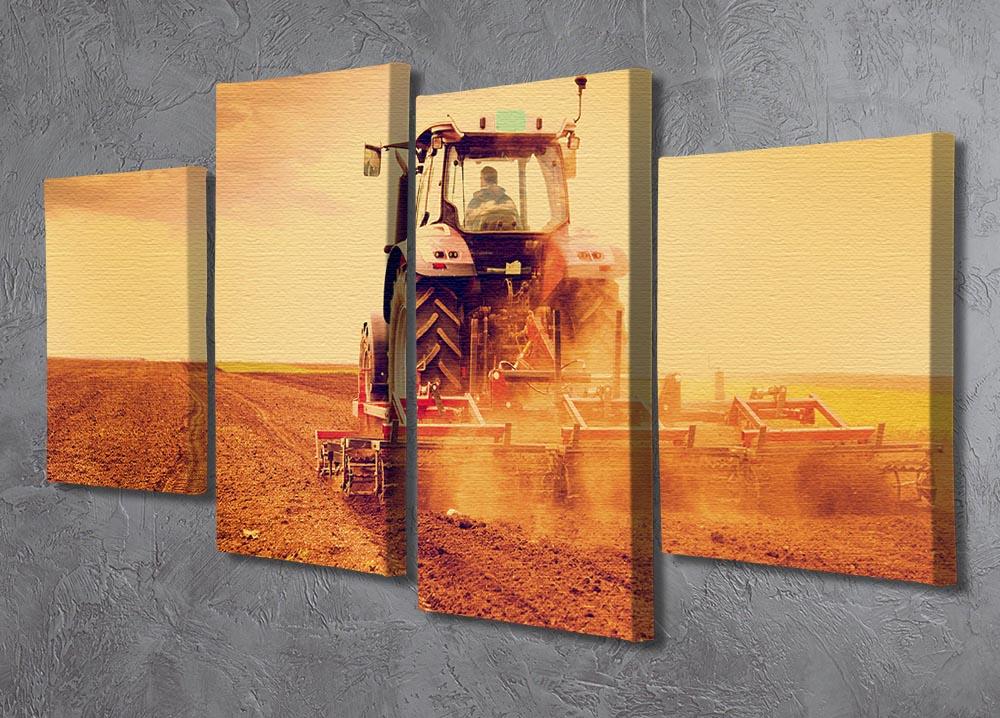 Tractor in sunset 4 Split Panel Canvas  - Canvas Art Rocks - 2