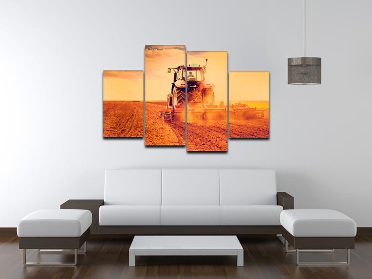 Tractor in sunset 4 Split Panel Canvas  - Canvas Art Rocks - 3