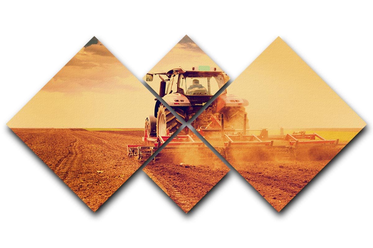 Tractor in sunset 4 Square Multi Panel Canvas  - Canvas Art Rocks - 1